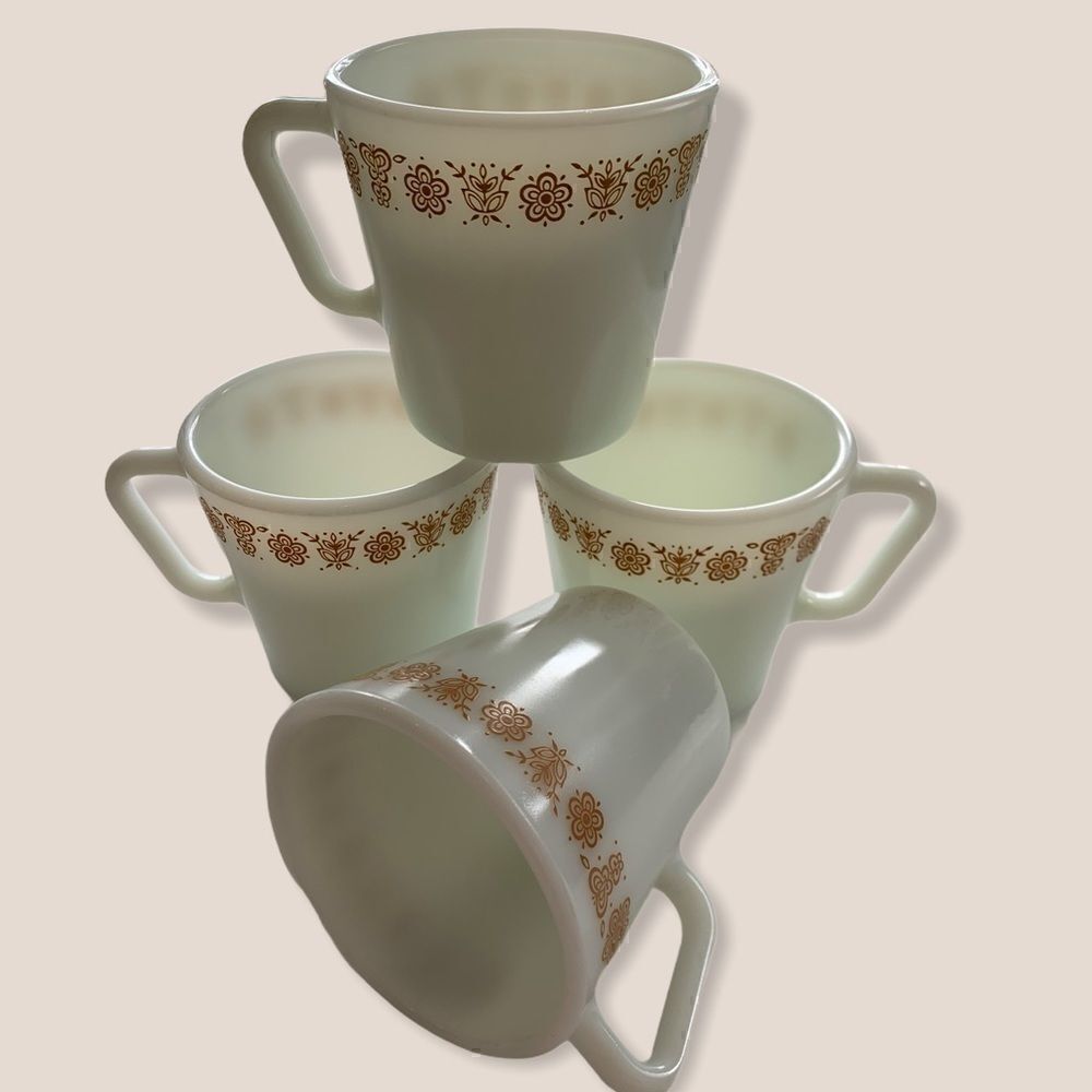 4 Vintage Gold Butterfly Pyrex Milk Cups